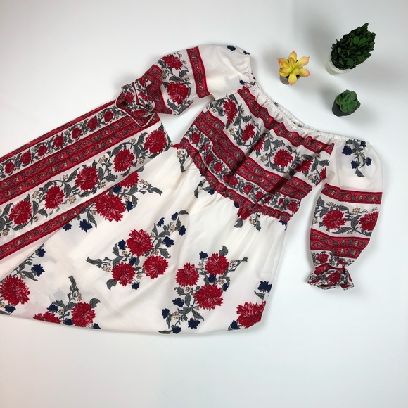 OFF SHOULDER RED FLORAL DRESS - Picture 4 of 5